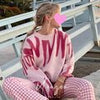 Winter Printed Oversized Pullover Women Green Striped Knitted Sweater Casual Elegant Long Sleeve Jumper Vintage Loose Pull Femme