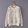 Winter Printed Pullovers Women Leopard Knitted Sweater Thick Oversized Sweater Casual Loose O Neck Knitwear Long Sleeved Jumper
