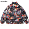 Winter Reversible Parkas Jacket Streetwear Hip Hop Tiger Chinese Dragon Print Thicken Warm Bubble Coats Harajuku Jackets