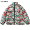 Winter Reversible Parkas Jacket Streetwear Hip Hop Tiger Chinese Dragon Print Thicken Warm Bubble Coats Harajuku Jackets