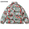 Winter Reversible Parkas Jacket Streetwear Hip Hop Tiger Chinese Dragon Print Thicken Warm Bubble Coats Harajuku Jackets