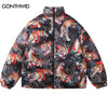 Winter Reversible Parkas Jacket Streetwear Hip Hop Tiger Chinese Dragon Print Thicken Warm Bubble Coats Harajuku Jackets