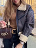 Winter Short Leather Jacket Women Thick Coat With Belt Lamb Thick Warm Outerwear Casual Wool Long Sleeve Coat Streetwear