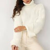 Winter Short Pullover Women Casual Turtleneck Knitted Sweater Solid Elegant Flare Sleeve Knitwear Female Warm Jumper