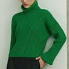 Winter Short Pullover Women Casual Turtleneck Knitted Sweater Solid Elegant Flare Sleeve Knitwear Female Warm Jumper