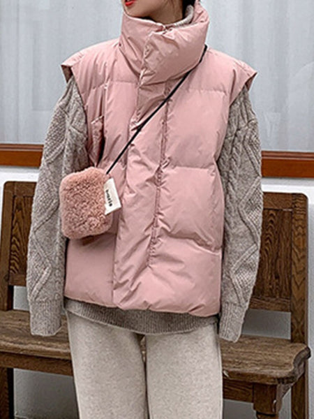 Winter Sleeveless Jacket Women Casual Zipper Down Vest Korean Loose Solid Waistcoat Female Elegant Jacket With Pockets