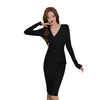 Winter Slim Fit Dress Knitted Sweater Dress High Waist Elegant Dresses for Women Solid V Neck Vestido Maxi