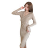 Winter Slim Fit Dress Knitted Sweater Dress High Waist Elegant Dresses for Women Solid V Neck Vestido Maxi