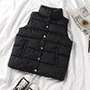 Winter Solid Down Vest Women Casual Thick Sleeveless Jacket Korean Button Waistcoat Stand Collar Warm Vest With Pocket