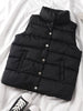 Winter Solid Down Vest Women Casual Thick Sleeveless Jacket Korean Button Waistcoat Stand Collar Warm Vest With Pocket