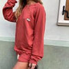 Winter Solid Tracksuit Women Casual 2 Pieces Set Loose Long Sleeve Sweatshirt ant Shorts Sets Streetwear Couple Suit
