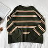Winter Striped Pullover Women Casual O Neck Knitted Sweater  Loose Vintage Long Sleeve Jumper Female Korean Knitwear Feminino