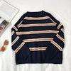Winter Striped Pullover Women Casual O Neck Knitted Sweater  Loose Vintage Long Sleeve Jumper Female Korean Knitwear Feminino