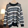 Winter Striped Pullover Women Vintage Plaid Knitted Sweater Casual Long Sleeve Knitwear Female Loose Thicken Warm Jumper