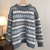 Winter Striped Pullover Women Vintage Plaid Knitted Sweater Casual Long Sleeve Knitwear Female Loose Thicken Warm Jumper