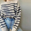 Winter Striped Sweater Women Casual Thick Knitted Pullover Korean Loose Long Sleeve Knitwear Female O Neck Warm Jumper