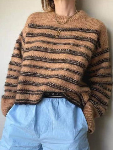 Winter Striped Sweater Women Casual Thick Knitted Pullover Korean Loose Long Sleeve Knitwear Female O Neck Warm Jumper