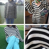 Winter Striped Sweater Women Turtleneck Knitted Pullover Vintage Loose Jumpers Harajuku Long Sleeved Thicken Sweater Pull Femme