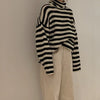 Winter Striped Sweater Women Turtleneck Knitted Pullover Vintage Loose Jumpers Harajuku Long Sleeved Thicken Sweater Pull Femme
