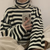 Winter Striped Sweater Women Turtleneck Knitted Pullover Vintage Loose Jumpers Harajuku Long Sleeved Thicken Sweater Pull Femme