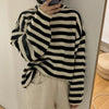 Winter Striped Sweater Women Turtleneck Knitted Pullover Vintage Loose Jumpers Harajuku Long Sleeved Thicken Sweater Pull Femme