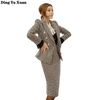 Winter Suits Clothing for Women Blazer and Skirt Set Formal Suit Elegant Plaid Womens Double Breasted Jacket with Long Skirts