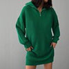 Winter Sweater Dress Women Lapel Zipper Knitted Dress Casual Loose Long Sleeve Knitwear Female Vintage Solid Thick Dress