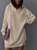 Winter Sweater Dress Women Lapel Zipper Knitted Dress Casual Loose Long Sleeve Knitwear Female Vintage Solid Thick Dress