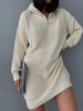 Winter Sweater Dress Women Lapel Zipper Knitted Dress Casual Loose Long Sleeve Knitwear Female Vintage Solid Thick Dress
