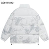 Winter Thicken Warm Jacket Parkas Streetwear Harajuku Print Padded Bubble Puffer Jackets Men Women Casual Coats White
