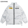 Winter Thicken Warm Jacket Parkas Streetwear Harajuku Print Padded Bubble Puffer Jackets Men Women Casual Coats White