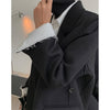 Winter Thickened Woolen Blended Suit Lapel Wide Shoulder Leisure Loose Women Black Oversized Blazers And Jackets