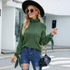 Winter Turtleneck Pullover Women Bow Long Sleeve Knitwear Loose Solid Knitted Sweater Female Casual O-Neck Warm Jumper