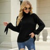 Winter Turtleneck Pullover Women Bow Long Sleeve Knitwear Loose Solid Knitted Sweater Female Casual O-Neck Warm Jumper