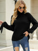 Winter Turtleneck Pullover Women Bow Long Sleeve Knitwear Loose Solid Knitted Sweater Female Casual O-Neck Warm Jumper