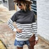 Winter Turtleneck Pullover Women Casual Kintted Stripe Sweater Fall Loose Long Sleeve Jumper Vintage Elegant Knitwear Pull Femme