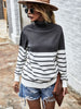 Winter Turtleneck Pullover Women Casual Kintted Stripe Sweater Fall Loose Long Sleeve Jumper Vintage Elegant Knitwear Pull Femme