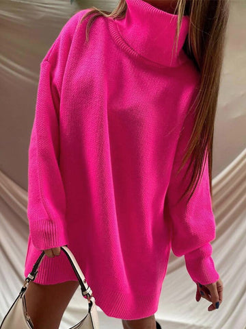 Winter Turtleneck Pullover Women Casual Solid Knitted Sweater Korean Long Sleeve Knitwear Female Loose Warm Jumper