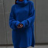 Winter Turtleneck Sweater Dress Women Oversize Midi Knitted Pullover Casual Loose Long Sleeve Knitwear Elegant Green Warm Jumper
