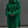 Winter Turtleneck Sweater Dress Women Oversize Midi Knitted Pullover Casual Loose Long Sleeve Knitwear Elegant Green Warm Jumper