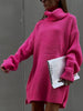 Winter Turtleneck Sweater Dress Women Oversize Midi Knitted Pullover Casual Loose Long Sleeve Knitwear Elegant Green Warm Jumper
