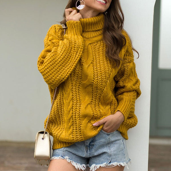 Winter Turtleneck Sweater Women Loose Elegant Warm Knitted Pullovers Solid Knitwear Jumper Tops Sueter Mujer