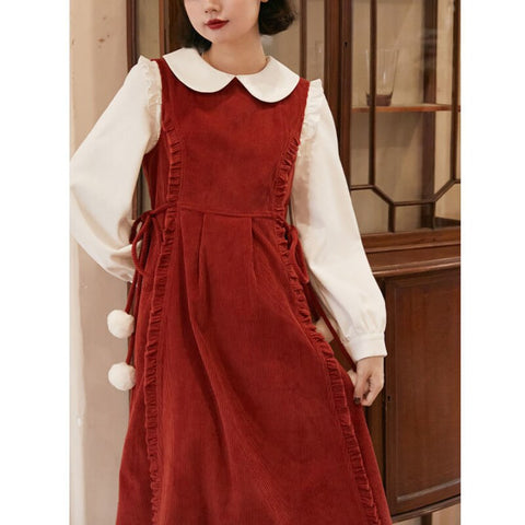 Winter Vintage Kawaii Strap Dress Women Ruffled Patchwork Elegant Party Midi Dress Female Solid Korean Style Designer Dress 2022