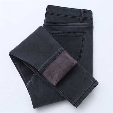 Winter Warm Jeans For Women Skinny Elastic Denim Pancil Pants Female Trousers Thicken black Plus Velvet insulated Jeans