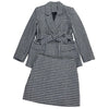 Winter Woman Tweed Two Piece Set Plaid Double Breasted Long Sleeve Belt Midi Blazer Jacket + High Waist Mini Skirt Suit