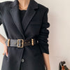 Winter Women Black Wool Coats Notch Lapel Gold Buckles Belt Slim Woolen Thick Jacket Office Lady Warmness Outwear Female