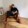 Winter Women Black Wool Coats Notch Lapel Gold Buckles Belt Slim Woolen Thick Jacket Office Lady Warmness Outwear Female