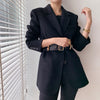 Winter Women Black Wool Coats Notch Lapel Gold Buckles Belt Slim Woolen Thick Jacket Office Lady Warmness Outwear Female