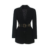 Winter Women Black Wool Coats Notch Lapel Gold Buckles Belt Slim Woolen Thick Jacket Office Lady Warmness Outwear Female