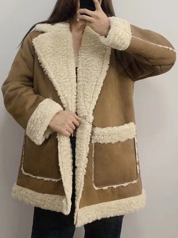 Winter Women Coat Faux Fur Fleece Jacket Double-side Lamb Wool Outerwear Casual Thicken Locomotive Lapel Coat Female Warm Jacket